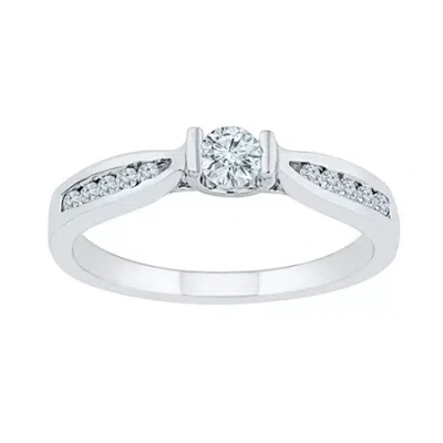 Modern Bride Promise My Love Womens 1/3 Ct. T.w. Natural White Diamond 10k Gold Round Promise Ring In Silver