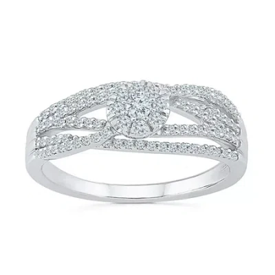 Modern Bride Promise My Love Womens 1/3 Ct. T.w. Natural White Diamond 10k White Gold Round Promise Ring