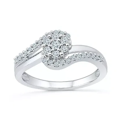 Modern Bride Promise My Love Womens 1/3 Ct. T.w. Natural White Diamond Sterling Silver Round Promise Ring In Transparent