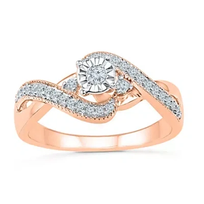 Modern Bride Promise My Love Womens 1/4 Ct. T.w. Natural White Diamond 10k Gold Round Side Stone Promise Ring In Pink