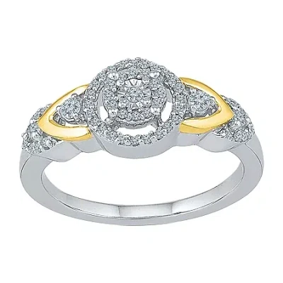 Modern Bride Promise My Love Womens 1/4 Ct. T.w. Natural White Diamond 10k Gold Sterling Silver Round Halo Promis