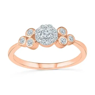 Modern Bride Promise My Love Womens 1/4 Ct. T.w. Natural White Diamond 10k Rose Gold Round Halo Promise Ring In Pink