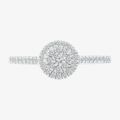 Modern Bride Promise My Love Womens 1/4 Ct. T.w. Natural White Diamond Sterling Silver Round Side Stone Halo Prom In Metallic