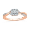 Modern Bride Promise My Love Womens 1/5 Ct. Natural White Diamond 10k Gold Cushion Crossover Halo Promise Ring In Pink