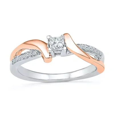 Modern Bride Promise My Love Womens 1/5 Ct. Natural White Diamond 10k Rose Gold Over Silver Side Stone Bypass Pro