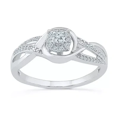 Modern Bride Promise My Love Womens 1/5 Ct. Natural White Diamond Sterling Silver Round Side Stone Promise Ring In Transparent