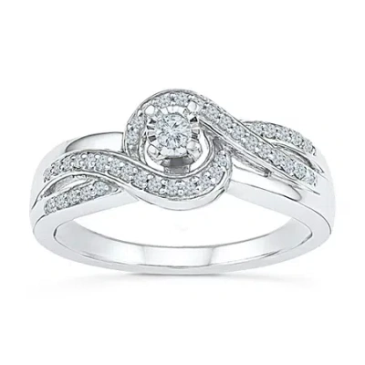 Modern Bride Promise My Love Womens 1/5 Ct. Natural White Diamond Sterling Silver Round Side Stone Promise Ring In Transparent