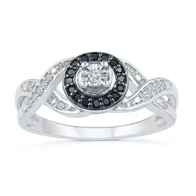 Modern Bride Promise My Love Womens 1/6 Ct. T.w. Natural Black Diamond Sterling Silver Round Side Stone Halo Prom In Multi