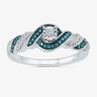 Modern Bride Promise My Love Womens 1/6 Ct. T.w. Natural Blue Diamond Sterling Silver Round Side Stone Promise Ri In Metallic