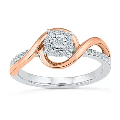 Modern Bride Promise My Love Womens 1/6 Ct. T.w. Natural White Diamond 10k Gold Over Silver Round Side Stone Halo In Multi