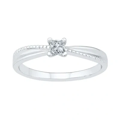 Modern Bride Promise My Love Womens 1/6 Ct. T.w. Natural White Diamond 10k Gold Promise Ring In Silver