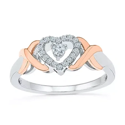 Modern Bride Promise My Love Womens 1/6 Ct. T.w. Natural White Diamond 10k Rose Gold Over Silver Heart Promise Ri In Metallic