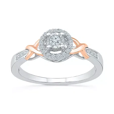Modern Bride Promise My Love Womens 1/6 Ct. T.w. Natural White Diamond 10k Rose Gold Over Silver Round Promise Ri
