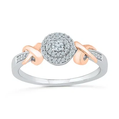 Modern Bride Promise My Love Womens 1/6 Ct. T.w. Natural White Diamond 10k Rose Gold Over Silver Round Promise Ri In Multi