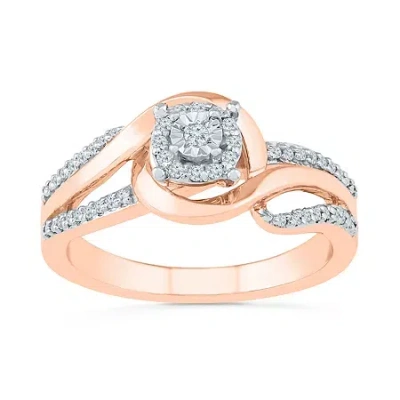 Modern Bride Promise My Love Womens 1/6 Ct. T.w. Natural White Diamond 10k Rose Gold Round Side Stone Halo Promis In Pink
