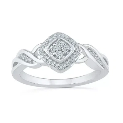 Modern Bride Promise My Love Womens 1/6 Ct. T.w. Natural White Diamond Sterling Silver Cushion Promise Ring In Transparent