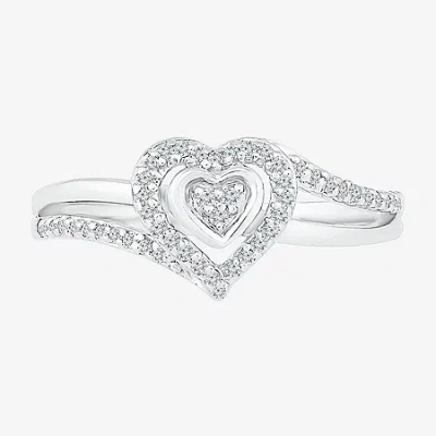 Modern Bride Promise My Love Womens 1/6 Ct. T.w. Natural White Diamond Sterling Silver Heart Side Stone Halo Prom In Metallic