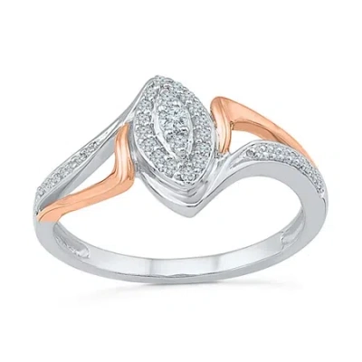 Modern Bride Promise My Love Womens 1/6 Ct. T.w. Natural White Diamond Sterling Silver Marquise Halo Promise Ring In Transparent