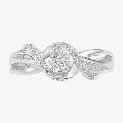 Modern Bride Promise My Love Womens 1/6 Ct. T.w. Natural White Diamond Sterling Silver Round Bypass Promise Ring In Transparent