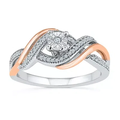 Modern Bride Promise My Love Womens 1/6 Ct. T.w. Natural White Diamond Sterling Silver Round Crossover Promise Ri
