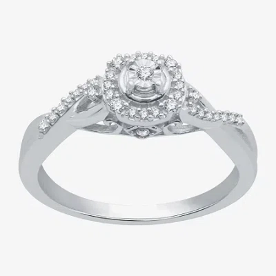 Modern Bride Promise My Love Womens 1/6 Ct. T.w. Natural White Diamond Sterling Silver Round Side Stone Halo Prom