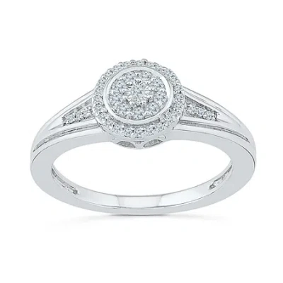 Modern Bride Promise My Love Womens 1/6 Ct. T.w. Natural White Diamond Sterling Silver Round Side Stone Halo Prom