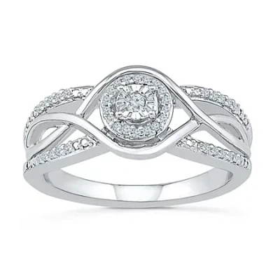 Modern Bride Promise My Love Womens 1/6 Ct. T.w. Natural White Diamond Sterling Silver Round Side Stone Halo Prom