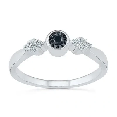 Modern Bride Promise My Love Womens 1/8 Ct. T.w. Natural Black Diamond Sterling Silver Round Promise Ring In Metallic