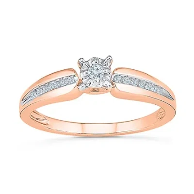 Modern Bride Promise My Love Womens 1/8 Ct. T.w. Natural White Diamond 10k Gold Round Side Stone Halo Promise Rin In Pink