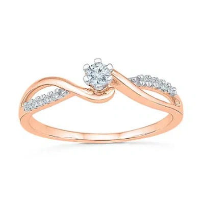 Modern Bride Promise My Love Womens 1/8 Ct. T.w. Natural White Diamond 10k Gold Round Side Stone Promise Ring