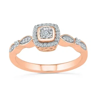 Modern Bride Promise My Love Womens 1/8 Ct. T.w. Natural White Diamond 10k Rose Gold Cushion Side Stone Promise R In Pink