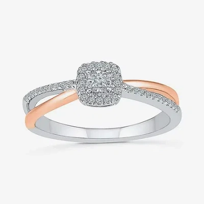 Modern Bride Promise My Love Womens 1/8 Ct. T.w. Natural White Diamond Sterling Silver Cushion Halo Promise Ring In Multi