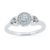 Modern Bride Promise My Love Womens 1/8 Ct. T.w. Natural White Diamond Sterling Silver Round Halo Promise Ring In Transparent