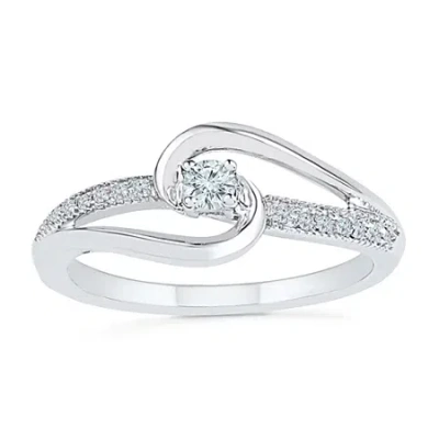 Modern Bride Promise My Love Womens 1/8 Ct. T.w. Natural White Diamond Sterling Silver Round Side Stone Promise R