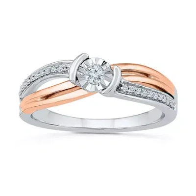 Modern Bride Promise My Love Womens 1/8 Ct. T.w. Natural White Diamond Sterling Silver Round Side Stone Promise R