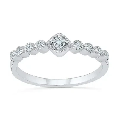 Modern Bride Promise My Love Womens 1/8 Ct. T.w. Natural White Diamond Sterling Silver Round Side Stone Promise R