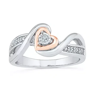 Modern Bride Promise My Love Womens Diamond Accent Natural White Diamond 10k Gold Over Silver Heart Promise Ring In Multi
