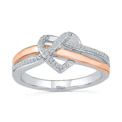 Modern Bride Promise My Love Womens Diamond Accent Natural White Diamond 10k Gold Over Silver Heart Side Stone Pr In Multi