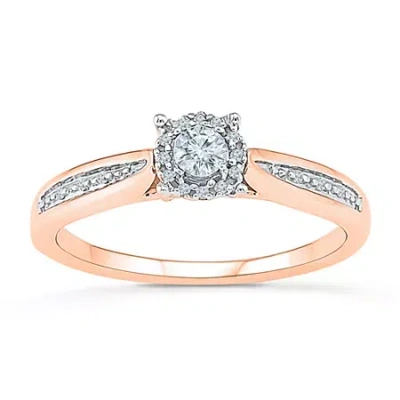Modern Bride Promise My Love Womens Diamond Accent Natural White Diamond 10k Gold Round Halo Promise Ring In Pink