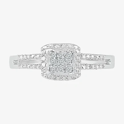 Modern Bride Promise My Love Womens Diamond Accent Natural White Diamond Sterling Silver Cushion Halo Promise Rin