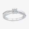 Modern Bride Promise My Love Womens Diamond Accent Natural White Diamond Sterling Silver Round Promise Ring In Silver
