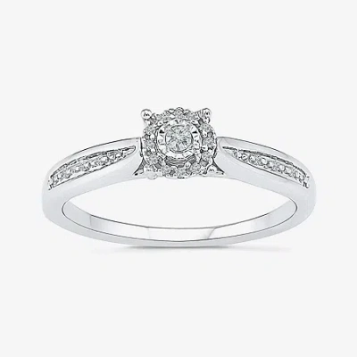 Modern Bride Promise My Love Womens Diamond Accent Natural White Diamond Sterling Silver Round Side Stone Halo Pr