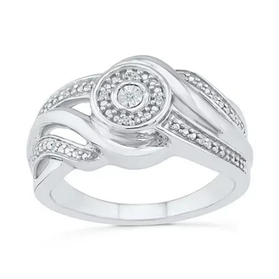 Modern Bride Promise My Love Womens Diamond Accent Natural White Diamond Sterling Silver Round Side Stone Halo Pr