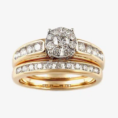 Modern Bride Round 1 Ct.t.w. Natural Diamond Side Stone Bridal Set In 10k Or 14k Gold