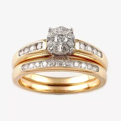 Modern Bride Round 1/2 Ct.t.w. Natural Diamond Side Stone Bridal Set In 10k Or 14k Gold In Yellow
