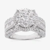Modern Bride Round 2 Ct.t.w. Natural Diamond Side Stone Halo Engagement Ring In White Or Yellow 10k Or 14k Gold In Silver