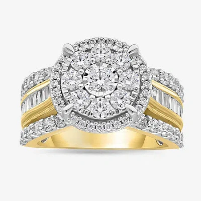 Modern Bride Round 2 Ct.t.w. Natural Diamond Side Stone Halo Engagement Ring In White Or Yellow 10k Or 14k Gold