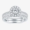 Modern Bride Signature 1 Ct T.w. Natural Diamond Halo14k White Gold Engagement Ring In Metallic