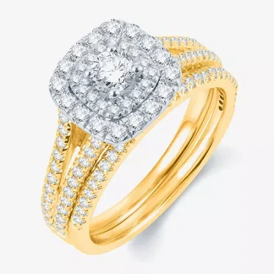 Modern Bride Signature 1 Ct.t.w. Natural Diamond 14k White Gold Bridal Ring Set In Yellow