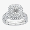 Modern Bride Signature By  1 1/2 Ct. T.w. Lab-grown (h-i / Si1-si2) Diamond 10k Or 14k Gold Emerald H In Silver
